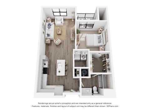 Floor plan for 1 bed, 1 bath, 806 sqft